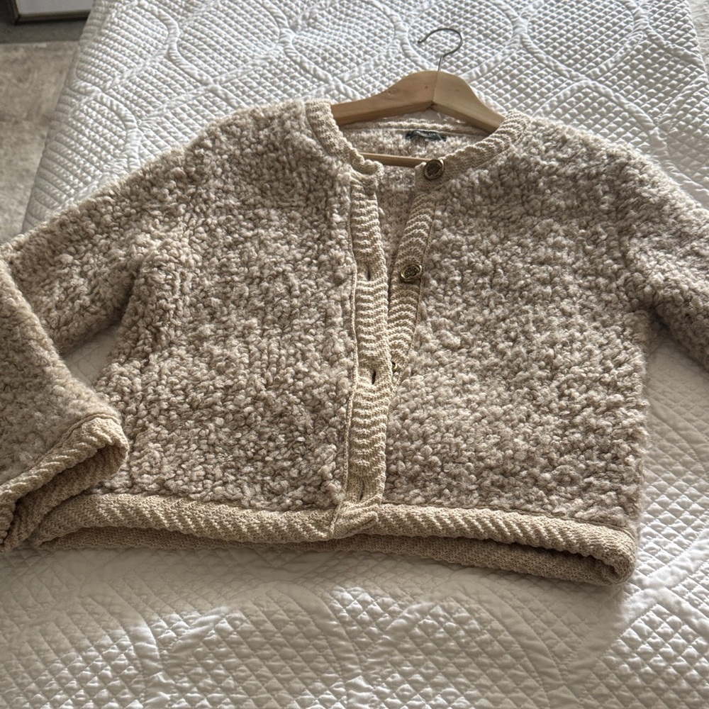 Massimo Dutti Cream Textured Cardigan